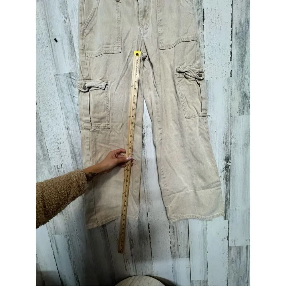 Miami Vice Cargo Pants Size small Beige Wide Leg Loose Fit Tan